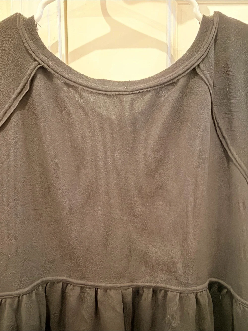 Free People-Black Smocked Peplum Long-Sleeve Top